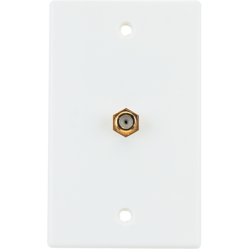 VH61R - RG6 or RG59 Coaxial Cable White Wall Plate with Single Connector