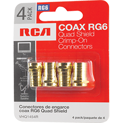 VHQ1454R - RG6 Quad Shield Crimp Connector - 4 Pack